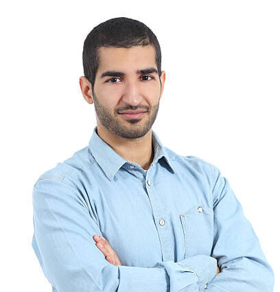 Arab casual man posing with folded arms isolated on a white background